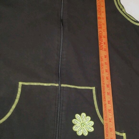 The Quacker Factory Vest Plus Size 1X Black Neon Green Stitching Daisy Bling Zip - Picture 4 of 11